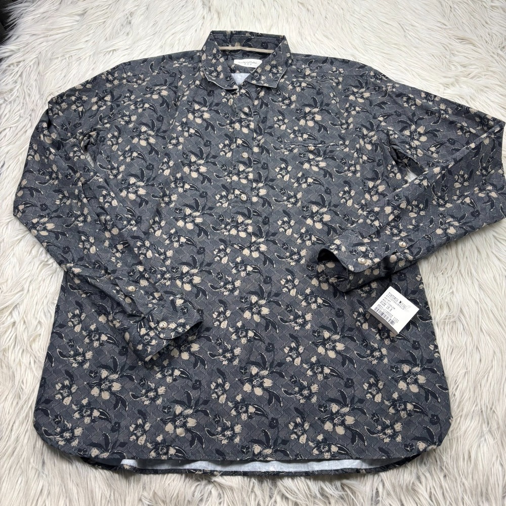 NWT $240 Tintoria Mattei 954 Mens 40 15 3/4 Slim Fit Floral Woven Pop Over Shirt